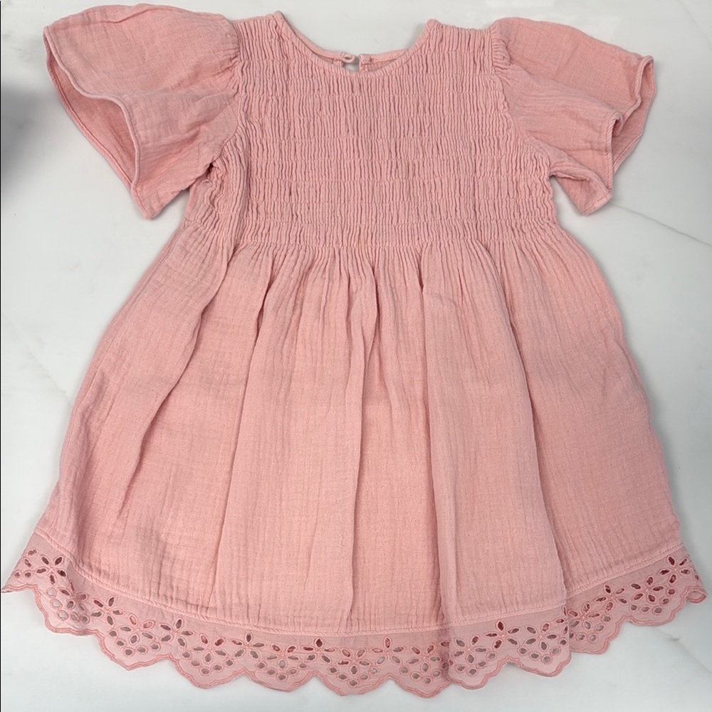 Zara Pink Kids Dress with Eyelet Trim